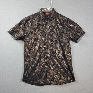 Consequence Disco Club Gold Geometric Floral SS Button Up Shirt Men's Large